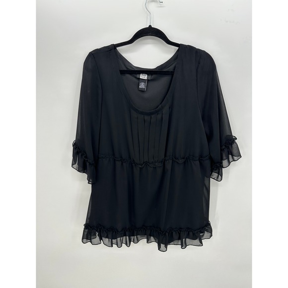 Studio 1940 Tops - Womens Black Chiffon Ruffle Babydoll Coquette Top Sz 2X Whimsigoth Dark Romantic